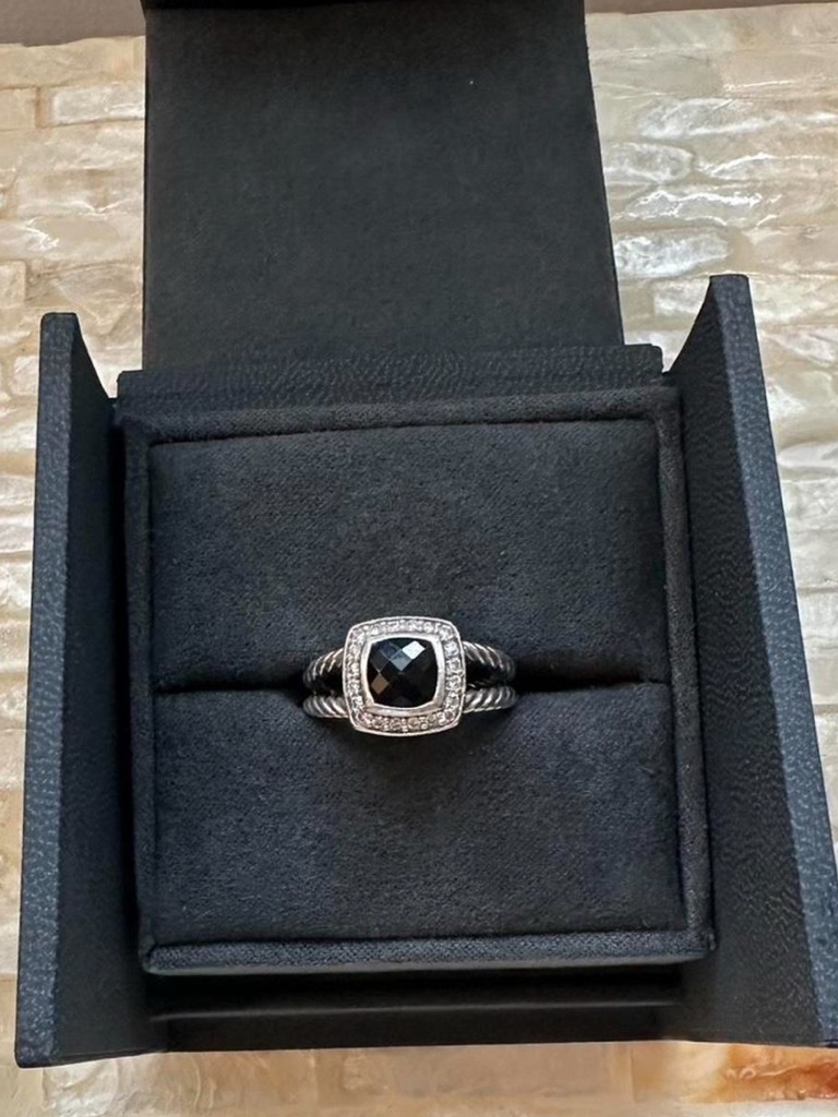 David Yurman Sterling Rope Band Ring With Black Onyx Cushion 5.5 Size